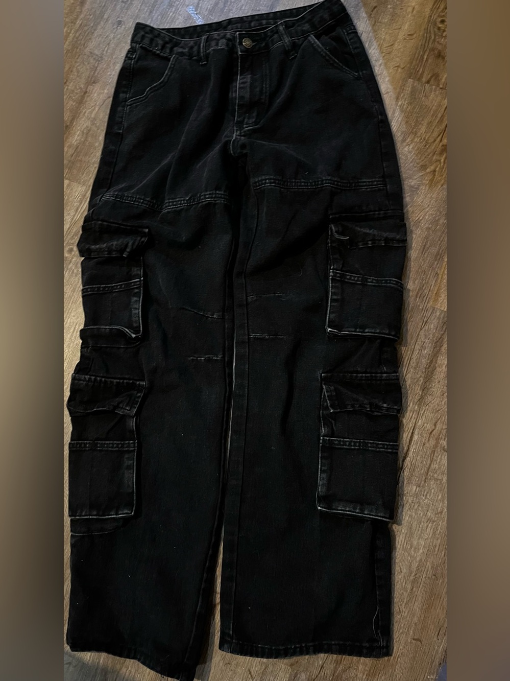 Vintage Black Cargo Jeans Wide Leg Y2K Size 28